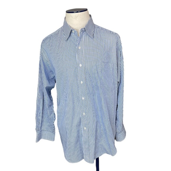 POLO Ralph Lauren Mens Blue Striped Button Down Dress Shirt Sz 17 (34-35) - Picture 2 of 16